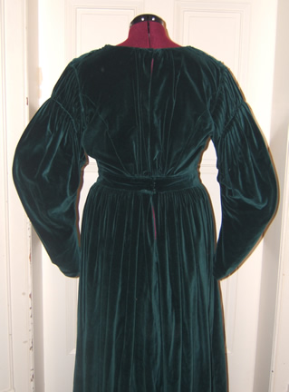 1830s Green Velvet Dress - Back