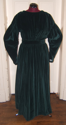 1830s Green Velvet Dress - Front Plain
