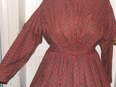 1840 Diaper Print Dress - Front Detail of Sleeves