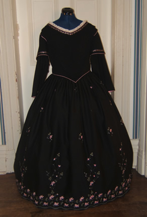 1840's Embroidered Wool Dress - Front