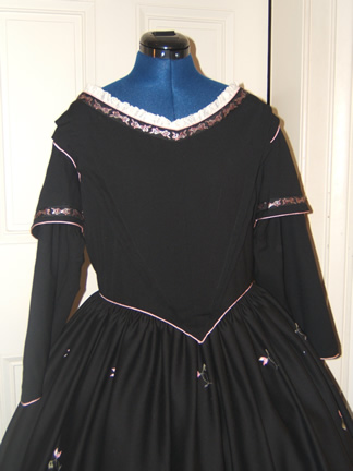 1840's Embroidered Wool Dress - Front Detail