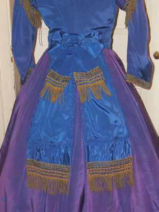 1869 Blue Corded Silk Dress - Back Drape Detail