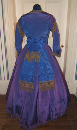 1869 Blue Corded Silk Dress - Back
