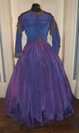 1869 Blue Corded Silk Dress Front