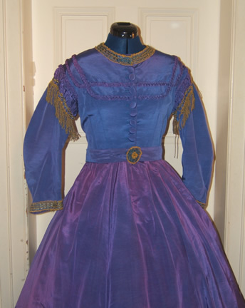 1869 Blue Corded Silk Dress - Front Detail