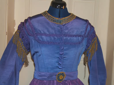 1869 Blue Corded Silk Dress Front Detail