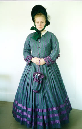 1860's Green and Purple Stripe Dress