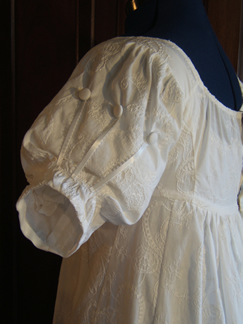 White Cotton Embroidered Regency Daydress - Sleeve Detail