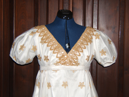 Gold Net Embroidered Regency Gown - Front Detail